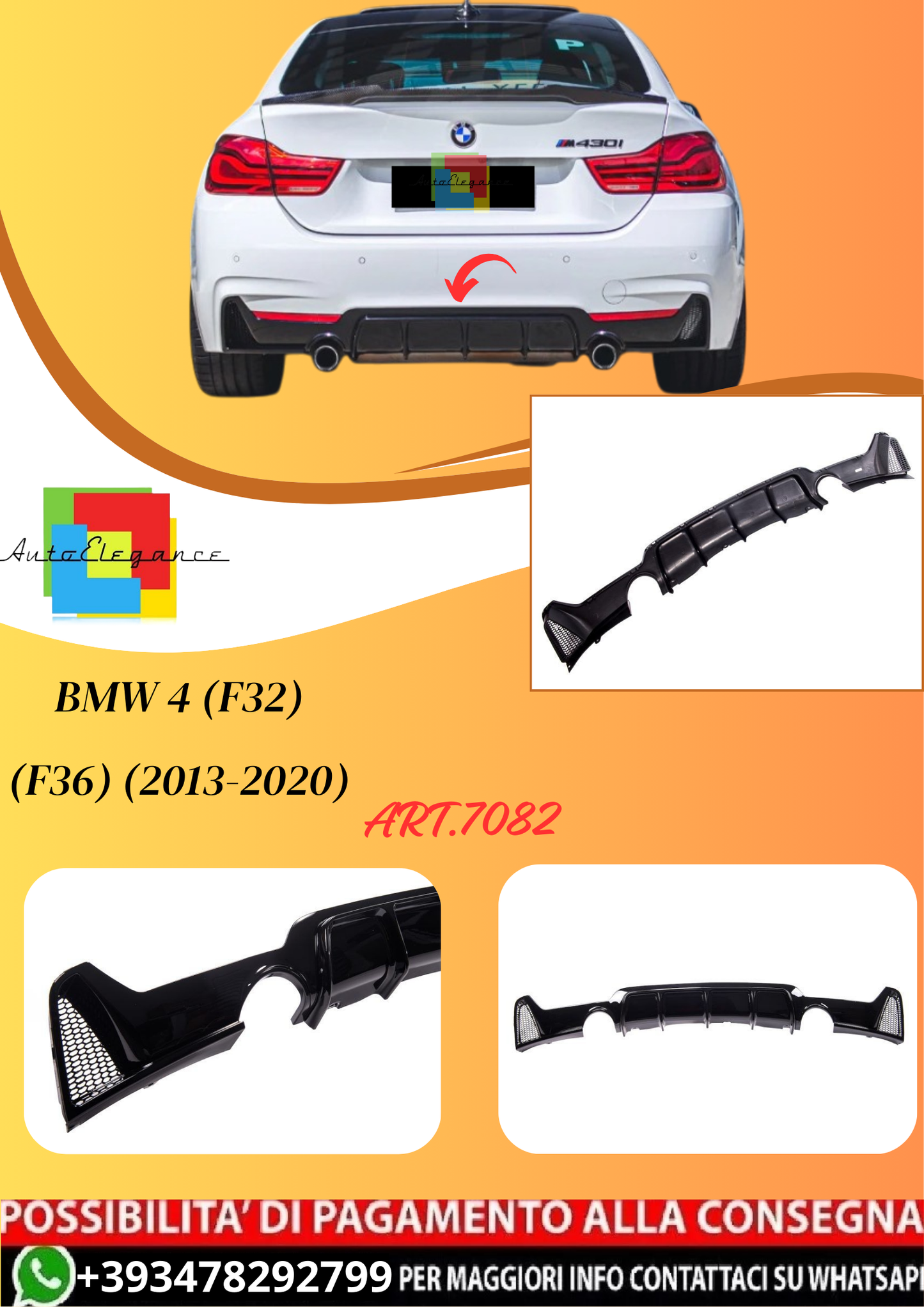 💫ART.7082 Diffusore M Performance  Doppio Scarico Bmw 4 (F32) (F36) 2013-2020💫