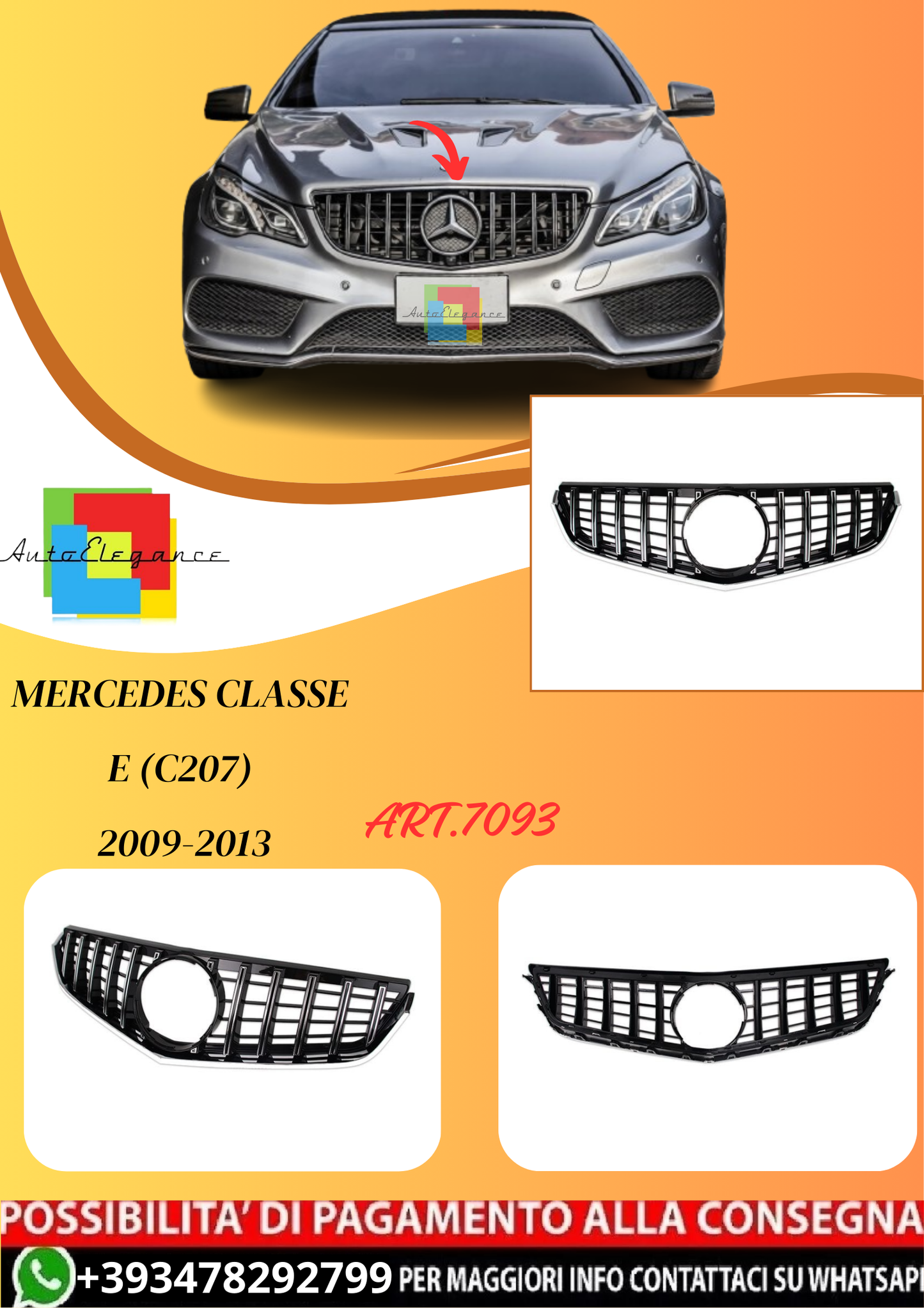 💫ART.7093 Griglia Anteriore Panamericana GT Classe E (C207) 2009-2013💫
