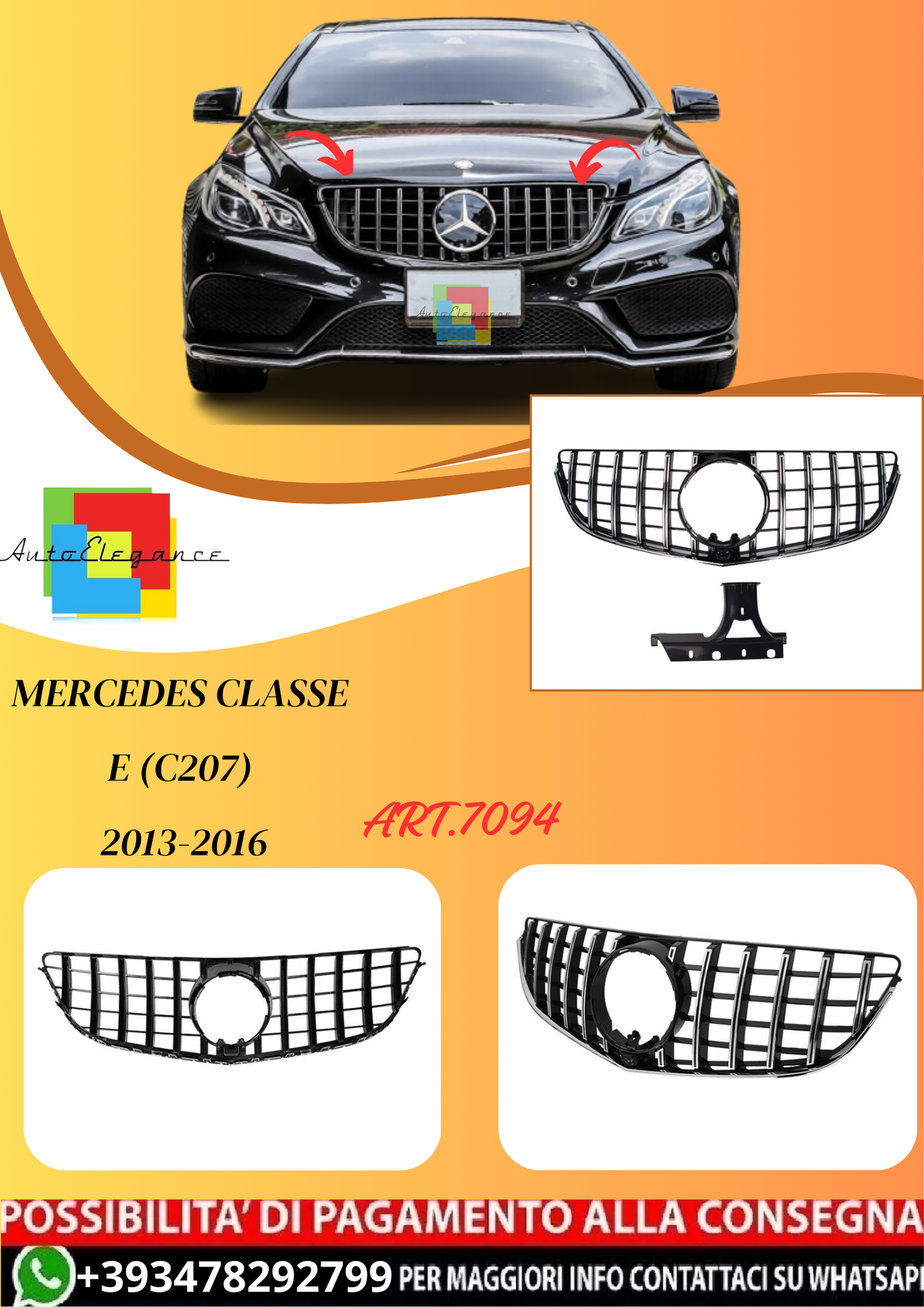 💫ART.7094 Griglia Anteriore Panamericana GT Classe E (C207) 2013-2016💫