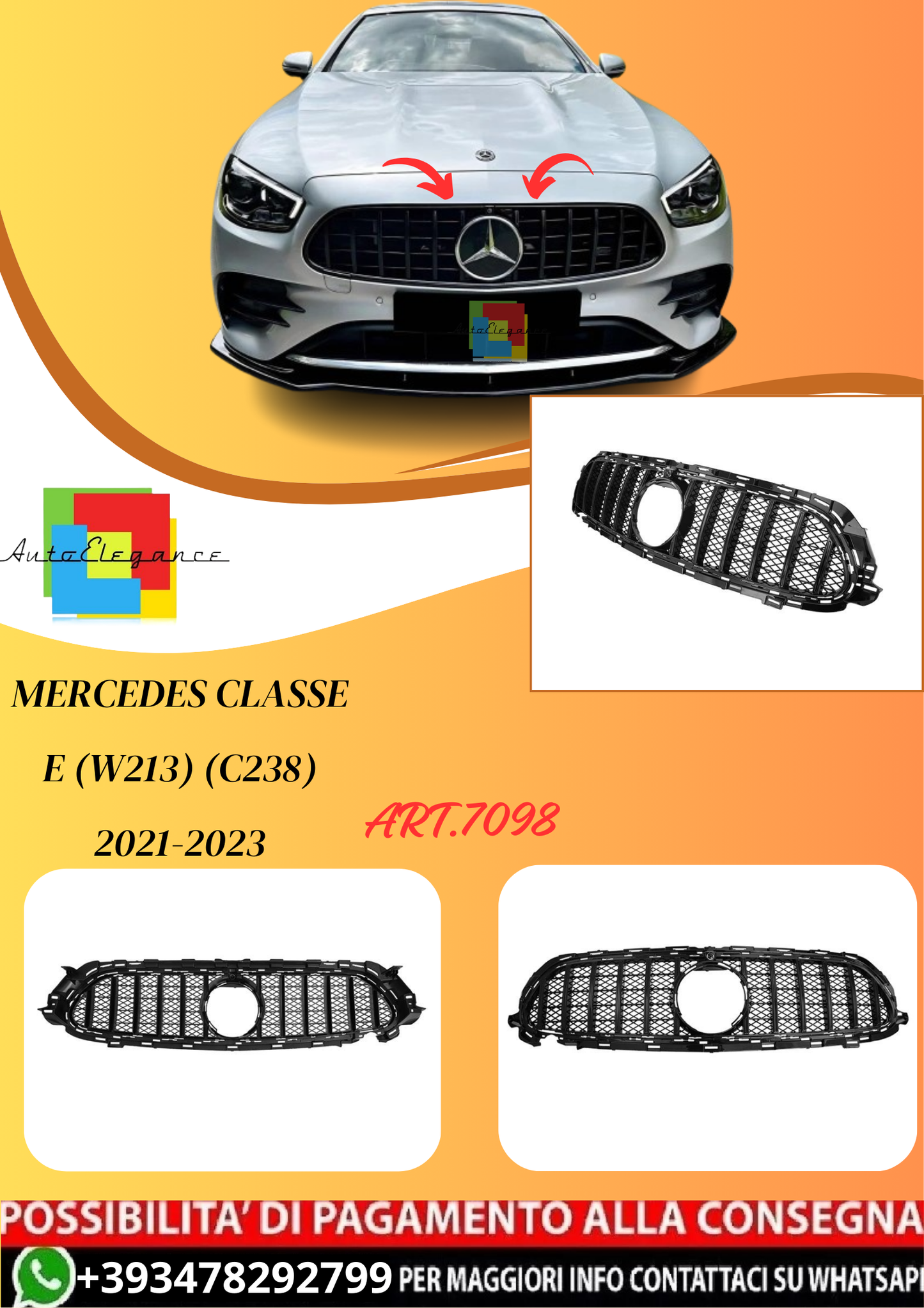 💫ART.7098 Griglia Panamericana Nera GT Classe E (W213) (C238) 2021-2023💫