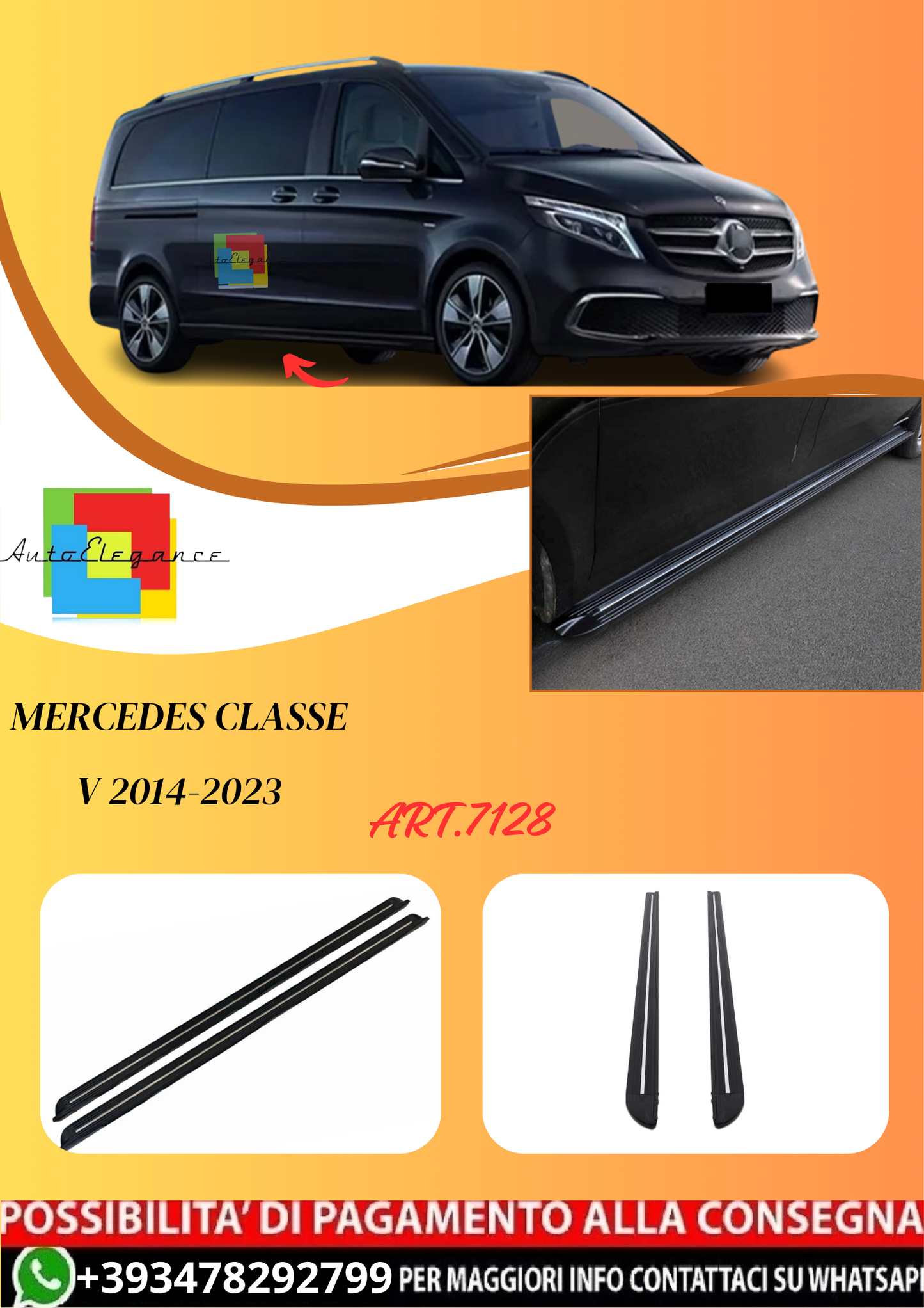 💫ART.7128 Pedane Laterali in Alluminio per Mercedes Classe V 2014-2023 corte💫 (Copia)