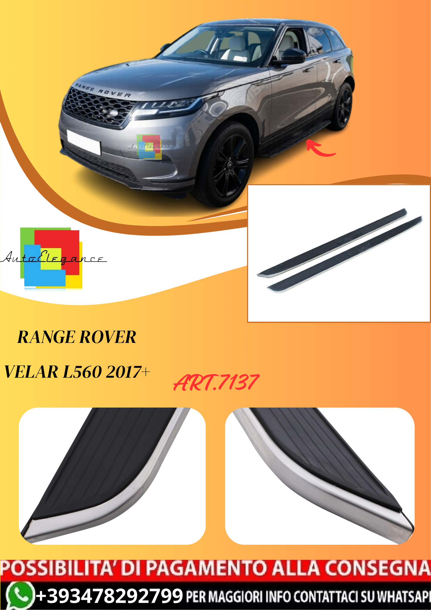 💫ART.7137 Pedane Laterali in Alluminio per Range Rover Velar L560 2017+💫