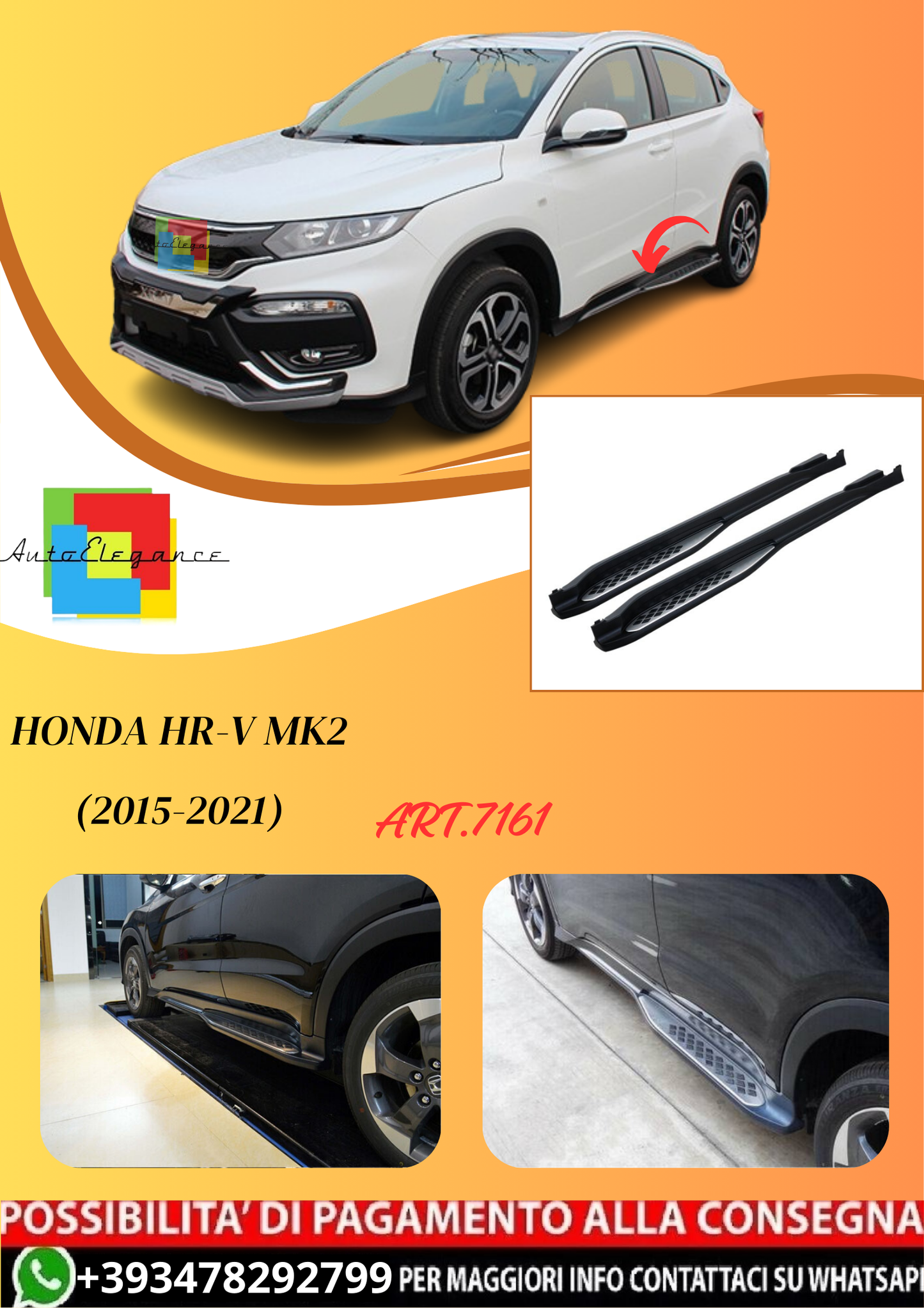 💫ART.7161 Pedane Laterali in Alluminio per Honda HR-V MK2 (2015-2021) Stile OEM💫