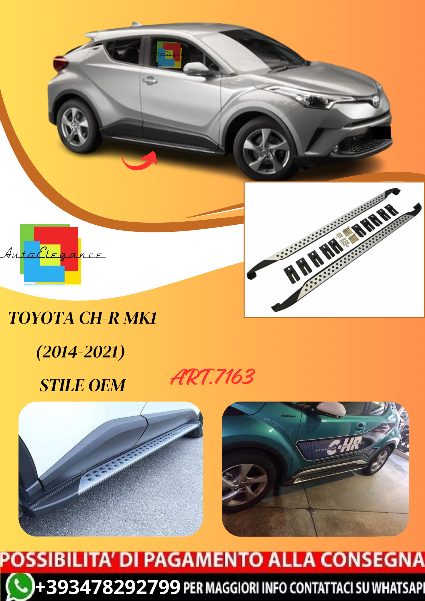 💫ART.7163 Pedane Laterali in Alluminio per Toyota CH-R MK1 (2014-2021) Stile OEM💫
