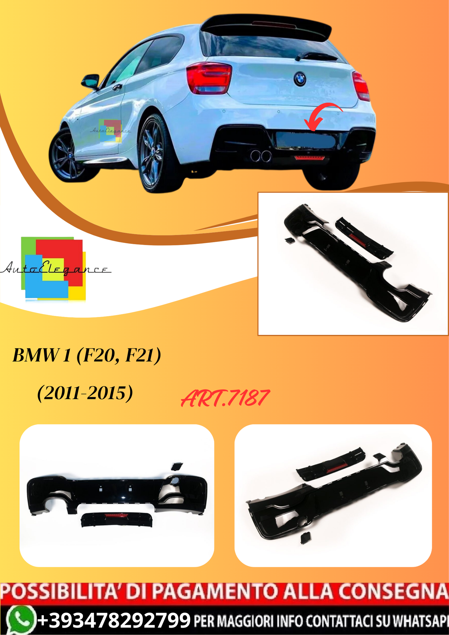 💫ART.7187 Diffusore per BMW 1 (F20, F21) (2011-2015) con Luce LED Nero Lucido💫