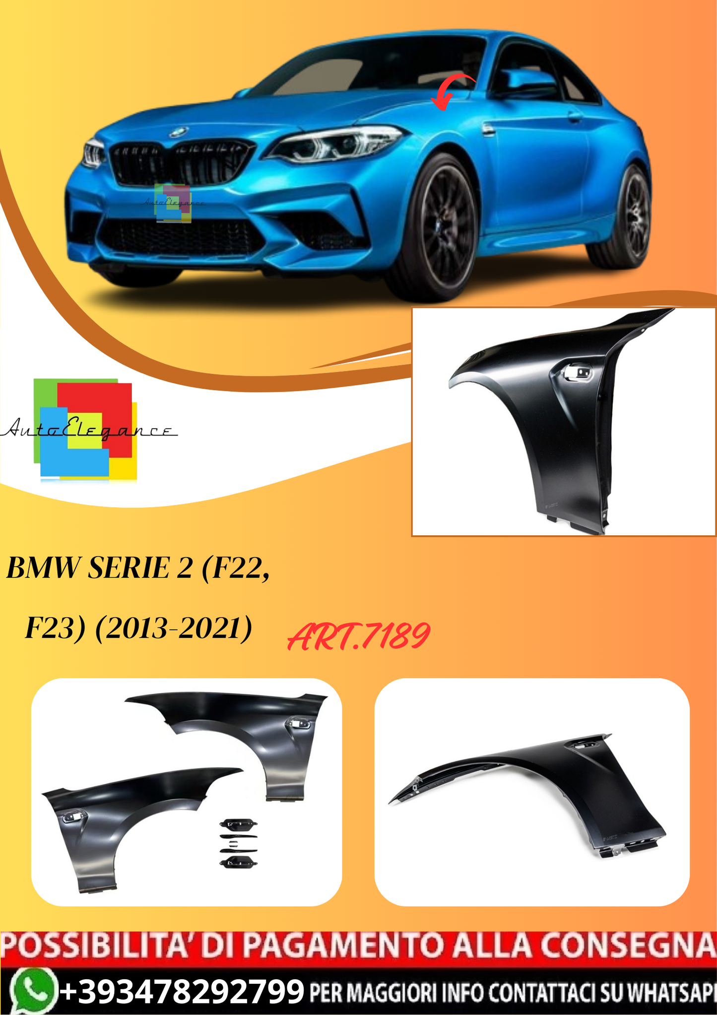💫ART.7189 Parafanghi Anteriori M2 Look per BMW Serie 2 (F22, F23) (2013-2021)💫