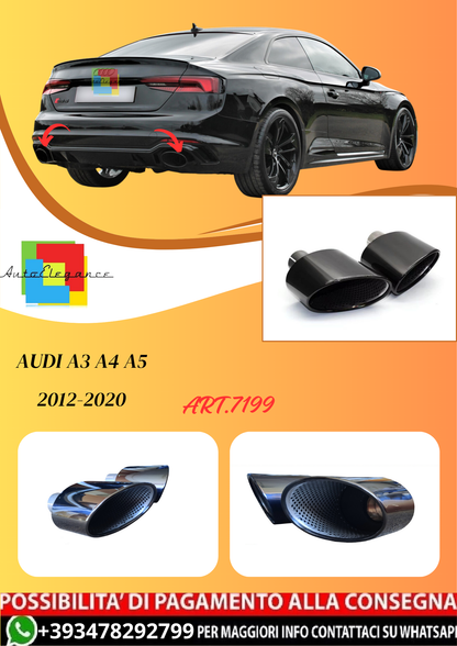 💫ART.7199 Terminali di Scarico Sportivi RS Look Neri per Audi A3 A4 A5 2012-2020💫