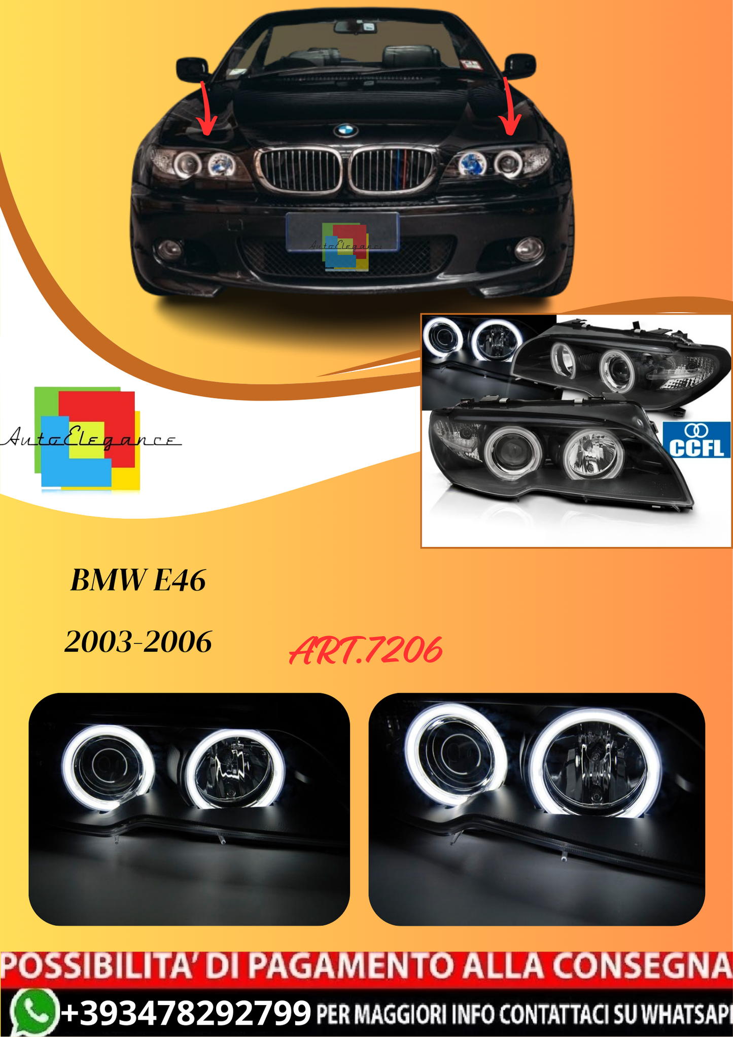 💫ART.7206 FARI "ANGEL EYES" CCFL NERI adatto per BMW E46 Coupe 2003-2006💫