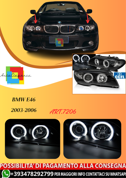 💫ART.7206 FARI "ANGEL EYES" CCFL NERI adatto per BMW E46 Coupe 2003-2006💫
