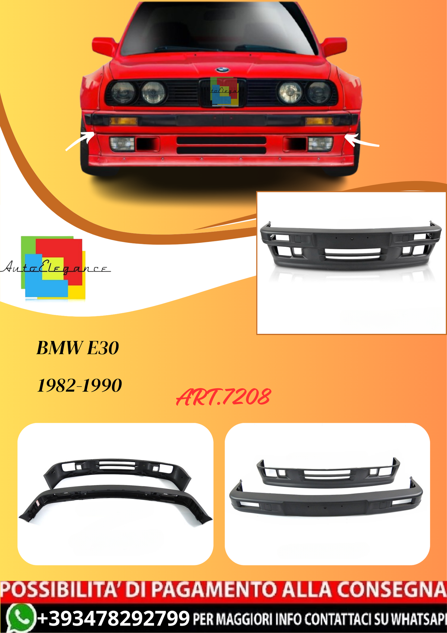 💫ART.7208 Paraurti Anteriore SPORTIVA per BMW E30 1982-1990💫