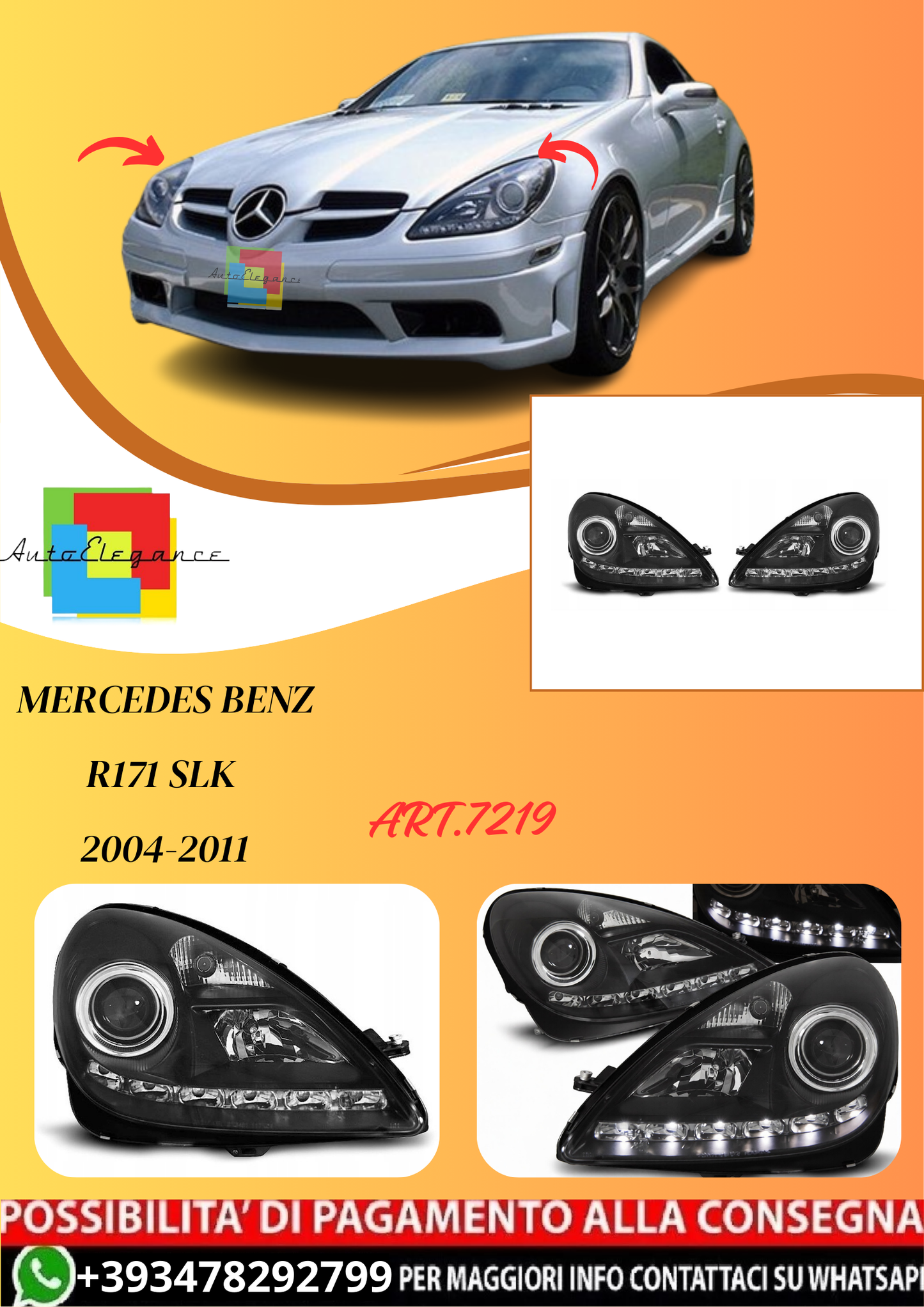 💫ART.7219 FARI "DAYLIGHT" NERO per MERCEDES R171 SLK 2004-2011💫