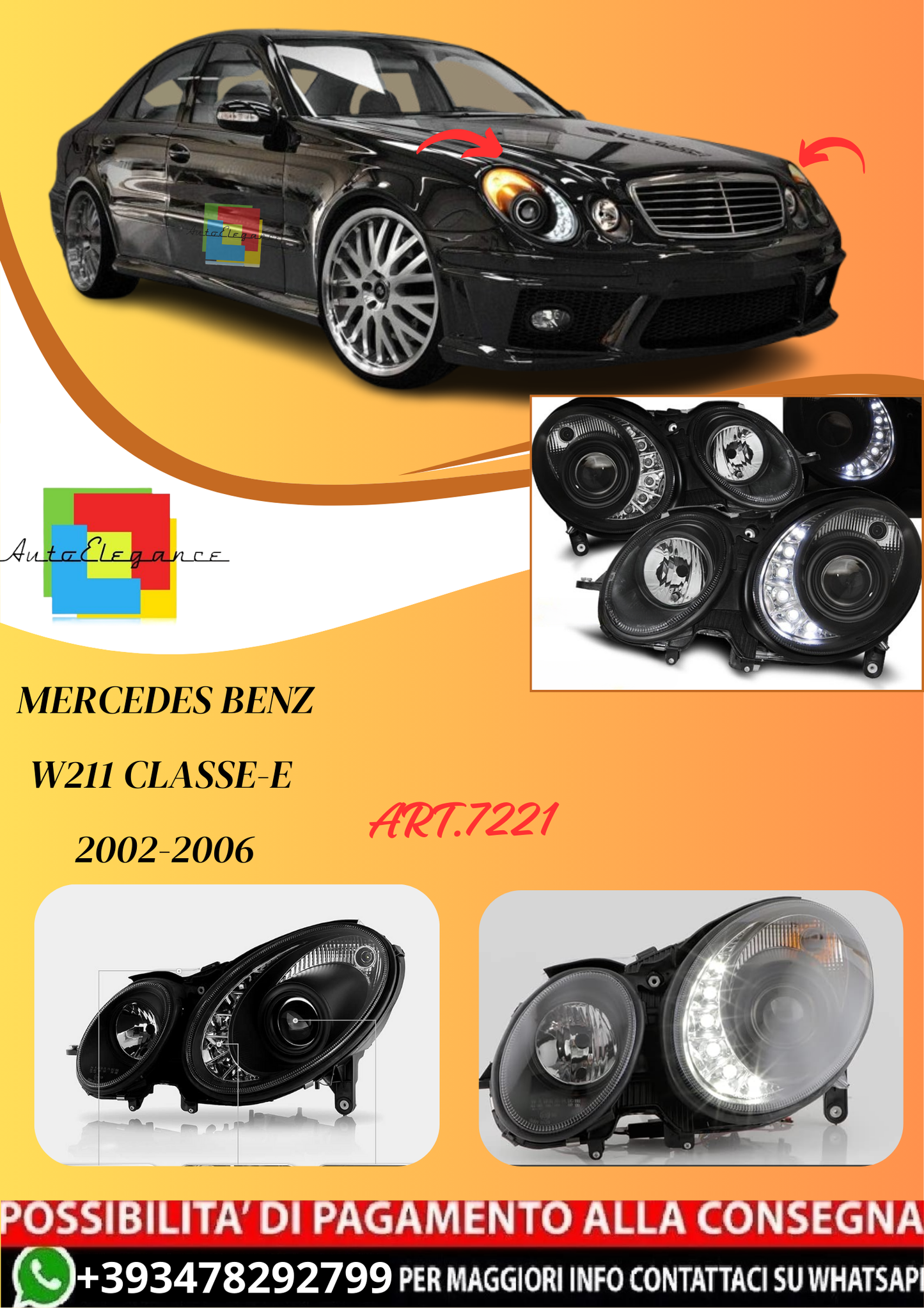 💫ART.7221 FARI "DAYLIGHT" NERI adatto per MERCEDES W211 Classe-E 02-06💫