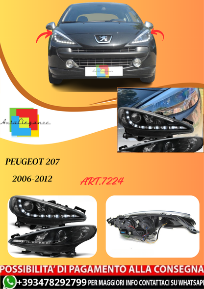 💫ART.7224 FARI "DAYLIGHT" ADATTO PER PEUGEOT 207 06-12 NERI💫