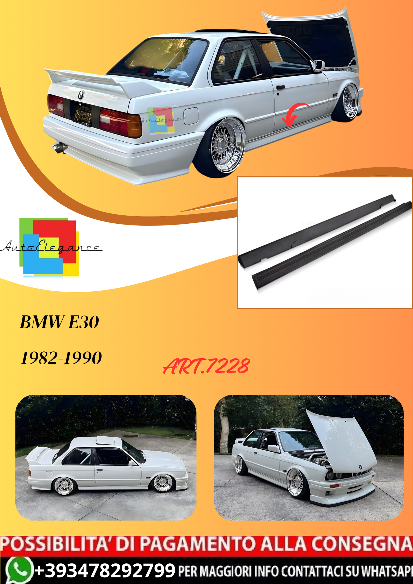 💫ART.7228 MINIGONNE LATERALI STILE "SPORT" per BMW E30 82-90💫