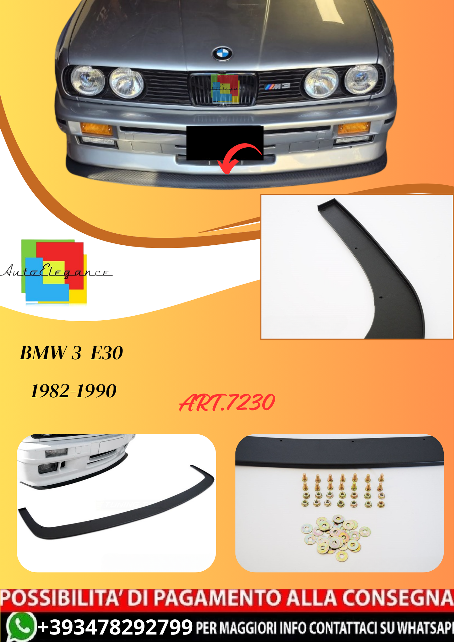 💫ART.7230 SPOILER ANTERIORE STILE "SPORTIVO" per BMW E30 82-90💫