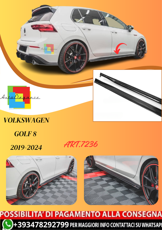 💫ART.7236 MINIGONNE LATERALI SPORTIVE NERO LUCIDO per VW GOLF 8 19-24💫