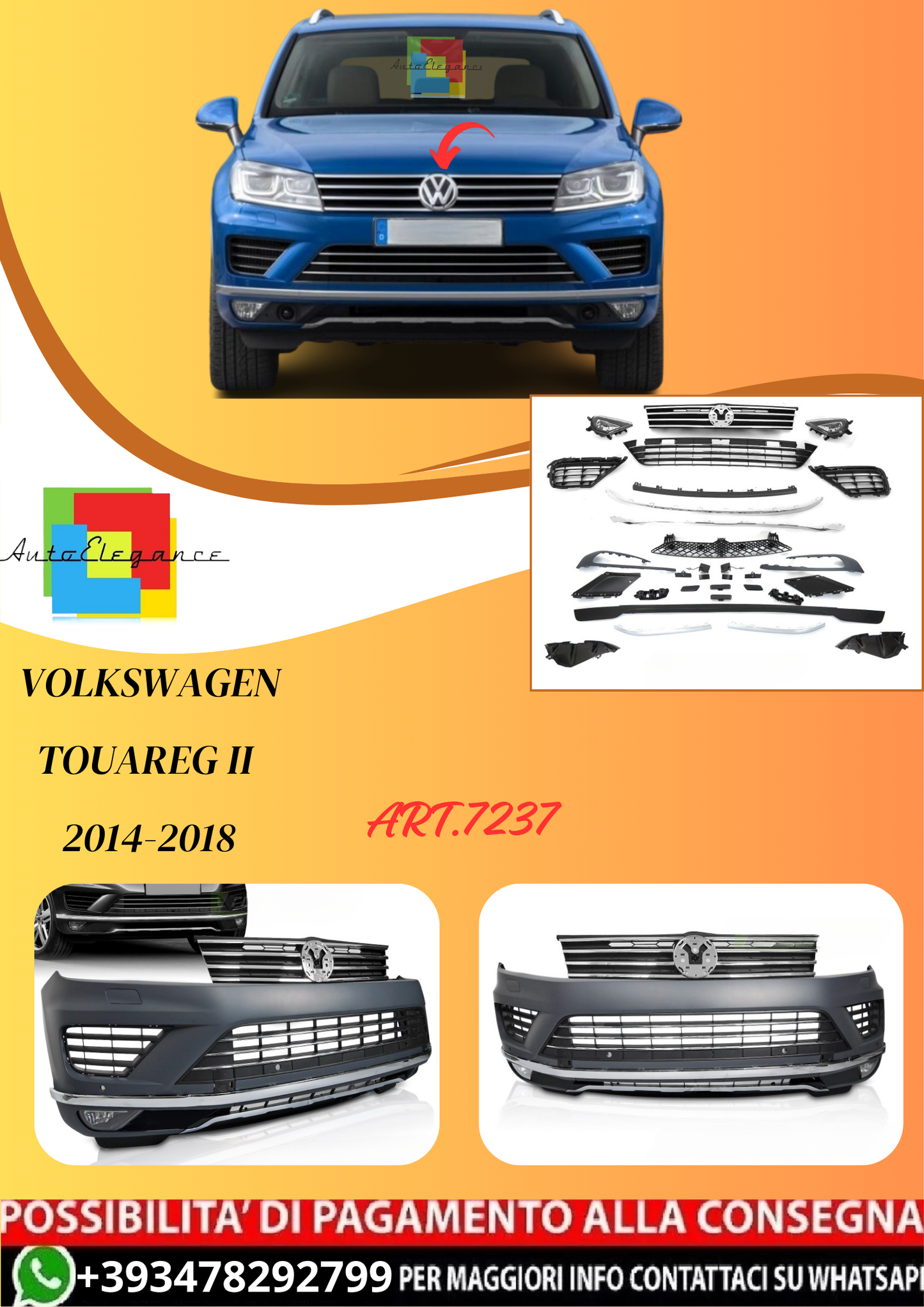 💫ART.7237 Paraurti Anteriore SPORTIVO per VW TOUAREG II 2014-2018💫