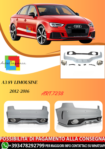 💫ART.7238 Paraurti Posteriore SPORTIVO PDC per AUDI A3 8V LIMOUSINE 2012-2016💫