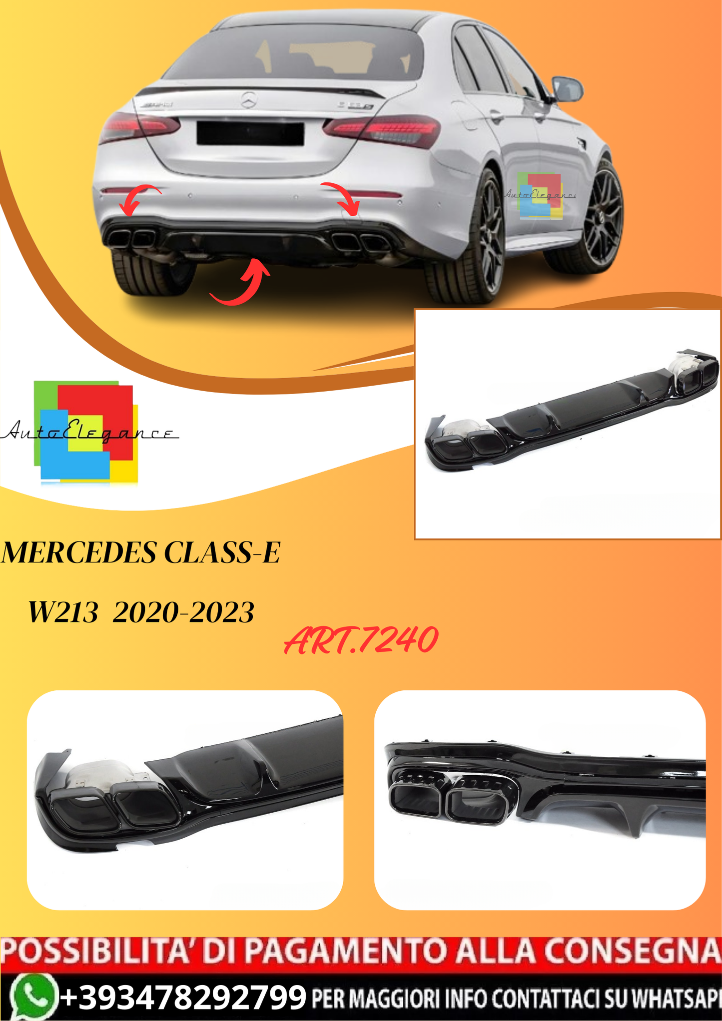 💫ART.7240 DIFFUSORE DOPPIO SCARICO SPORT PER MERCEDES W213 / S213 20-23💫
