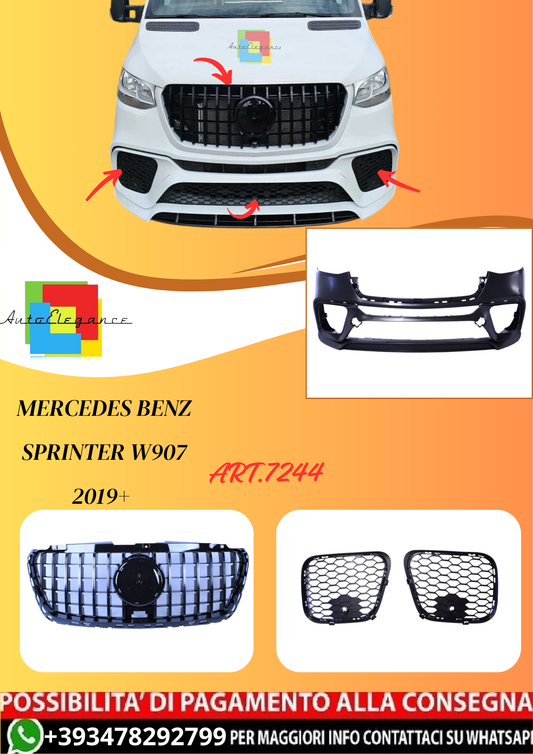 💫ART.7244 Paraurti Anteriore + Griglia Cromata per M.Benz Sprinter W907 2019+ 💫