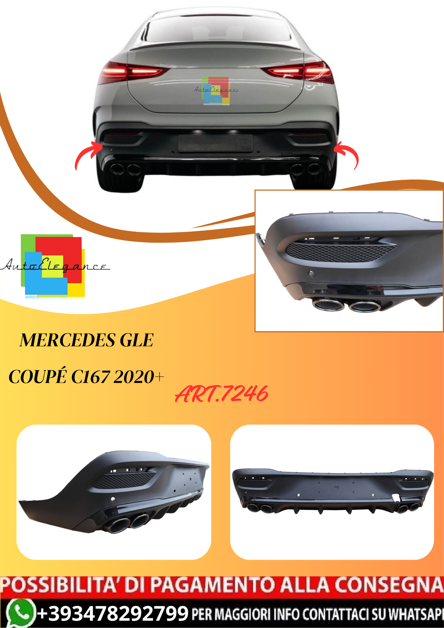 💫ART.7246 Diffusore per Mercedes GLE coupé C167 Nero Rotondo 2020+💫