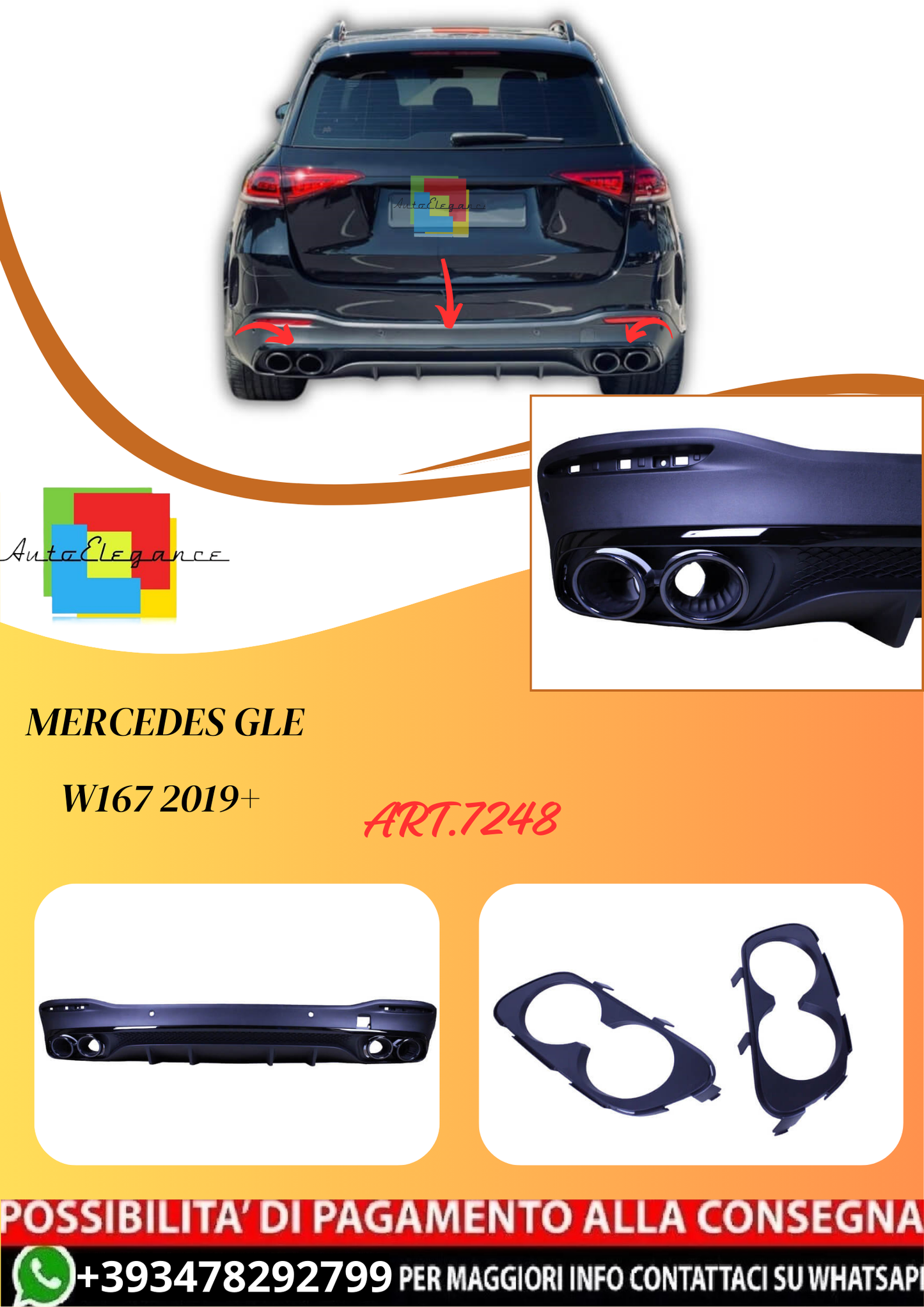 💫ART.7248 Diffusore + Terminali di Scarico Rotondi neri per Mercedes GLE W167 2019+ 💫