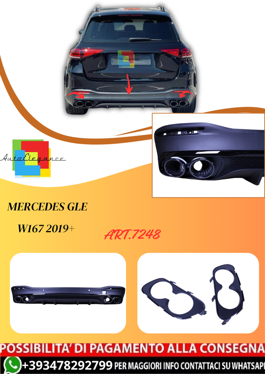 💫ART.7248 Diffusore + Terminali di Scarico Rotondi neri per Mercedes GLE W167 2019+ 💫