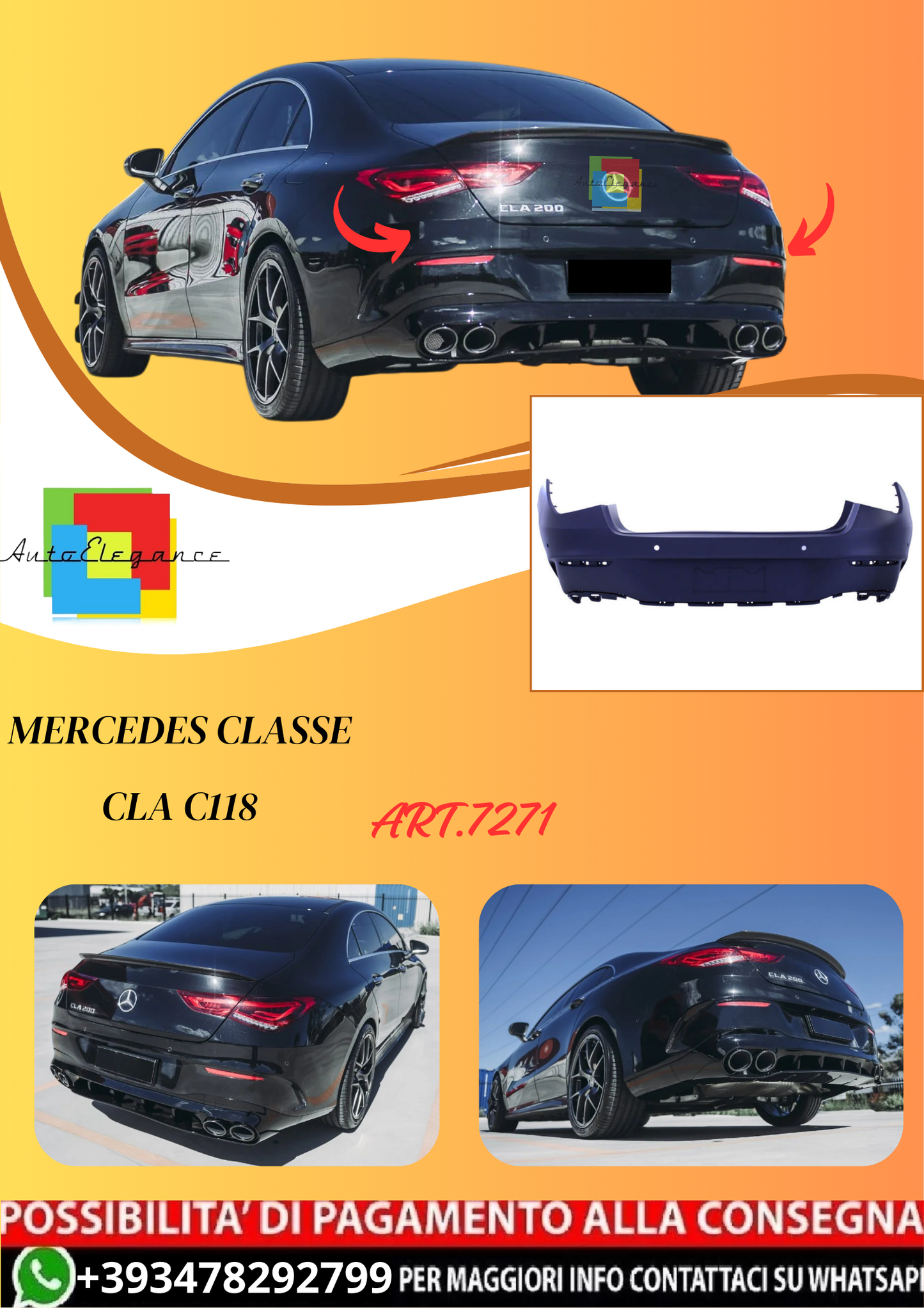 💫ART.7271 Paraurti Posteriore per Mercedes CLA C118💫