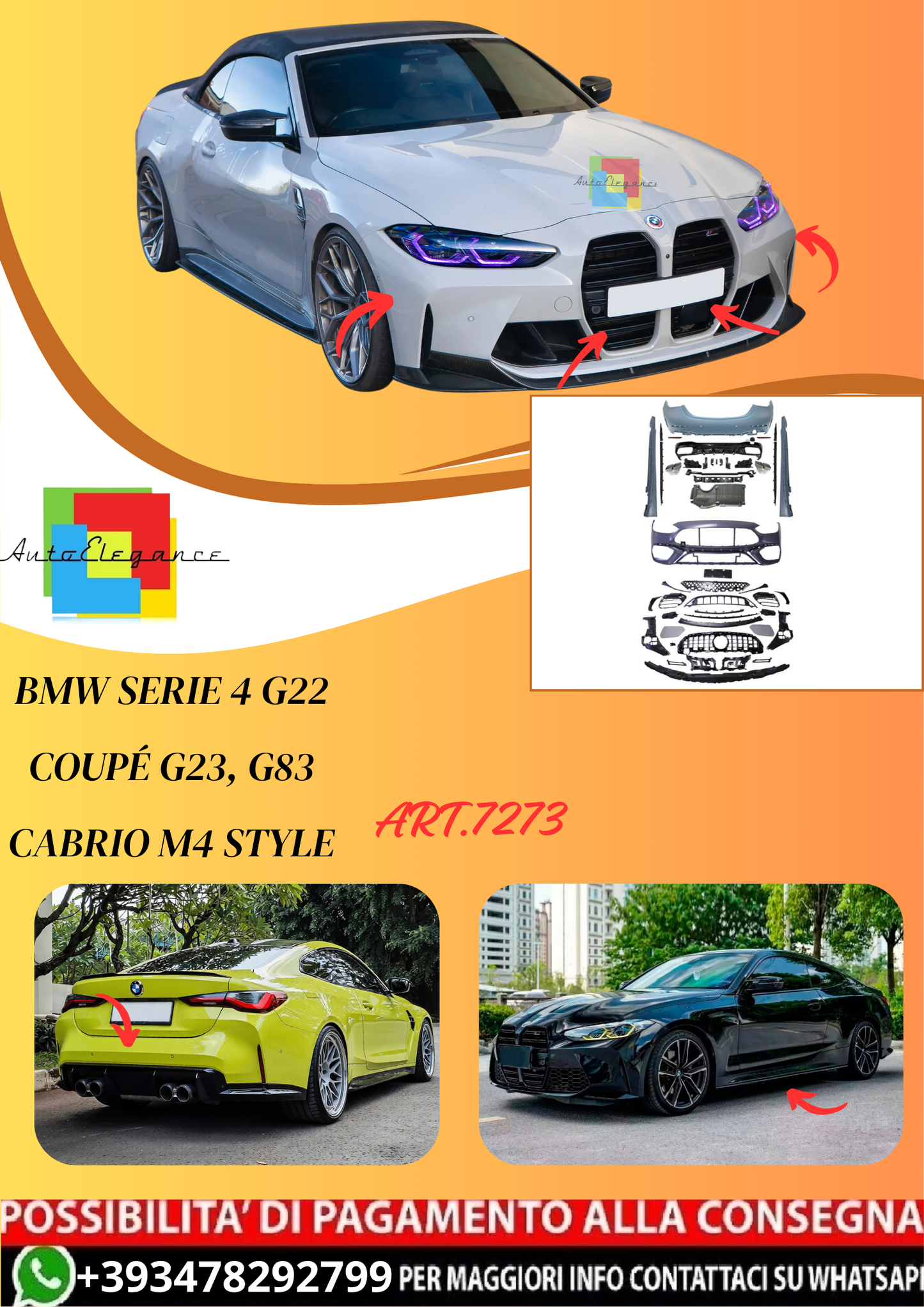 💫ART.7273 Bodykit adatto per BMW Serie 4 G22 Coupé G23, G83 Cabrio M4 Style💫
