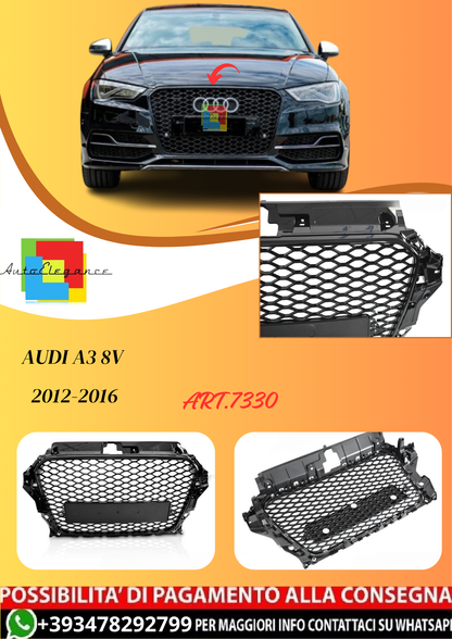 💫ART.7330 GRIGLIA SPORTIVA NERO LUCIDO PDC per AUDI A3 8V 12-16💫