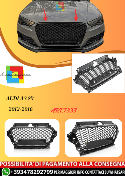 💫ART.7333 GRIGLIA SPORTIVA NERO LUCIDO PDC per AUDI A3 8V 12-16💫