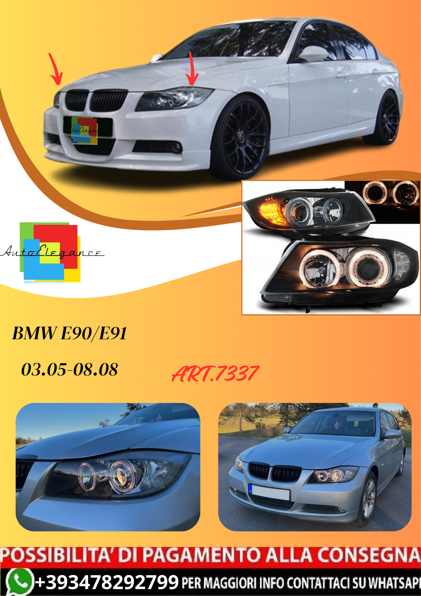 💫ART.7337 FARI "ANGEL EYES" LED NERI per BMW E90/E91 03.05-08.08💫