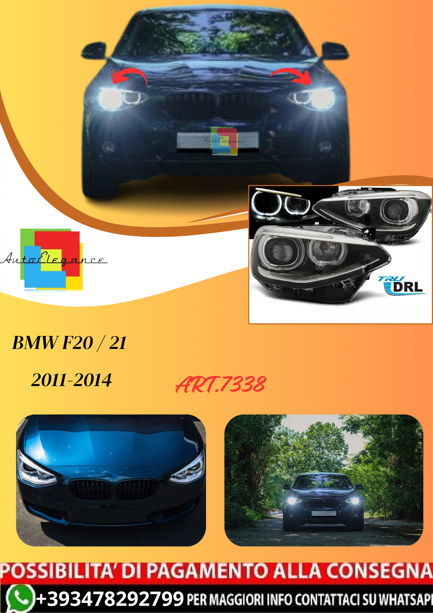 💫ART.7338 FARI TRUE DRL NERI per BMW F20 / 21 2011-2014💫