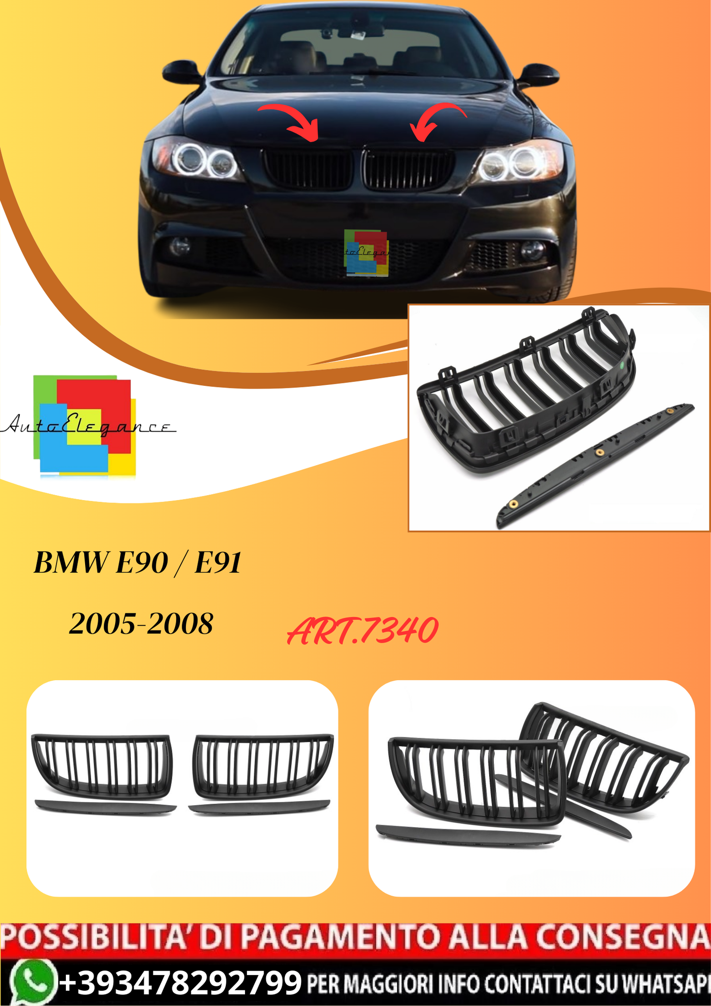 💫ART.7340 GRIGLIA SPORTIVA NERO OPACO DOPPIA BARRA - BMW E90 / E91 05-08💫