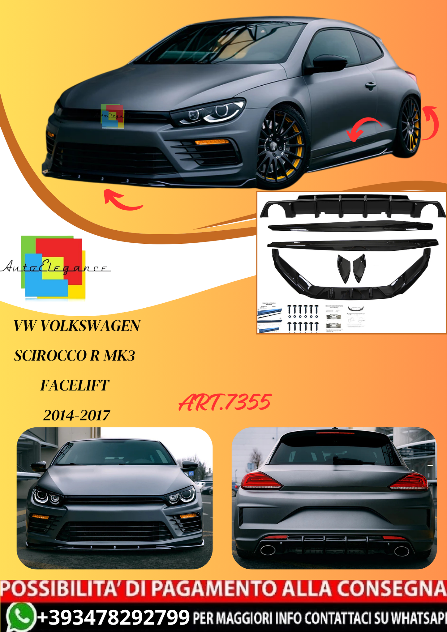 💫ART.7355 Bodykit per VW VOLKSWAGEN Scirocco R Mk3 Facelift 2014-2017💫