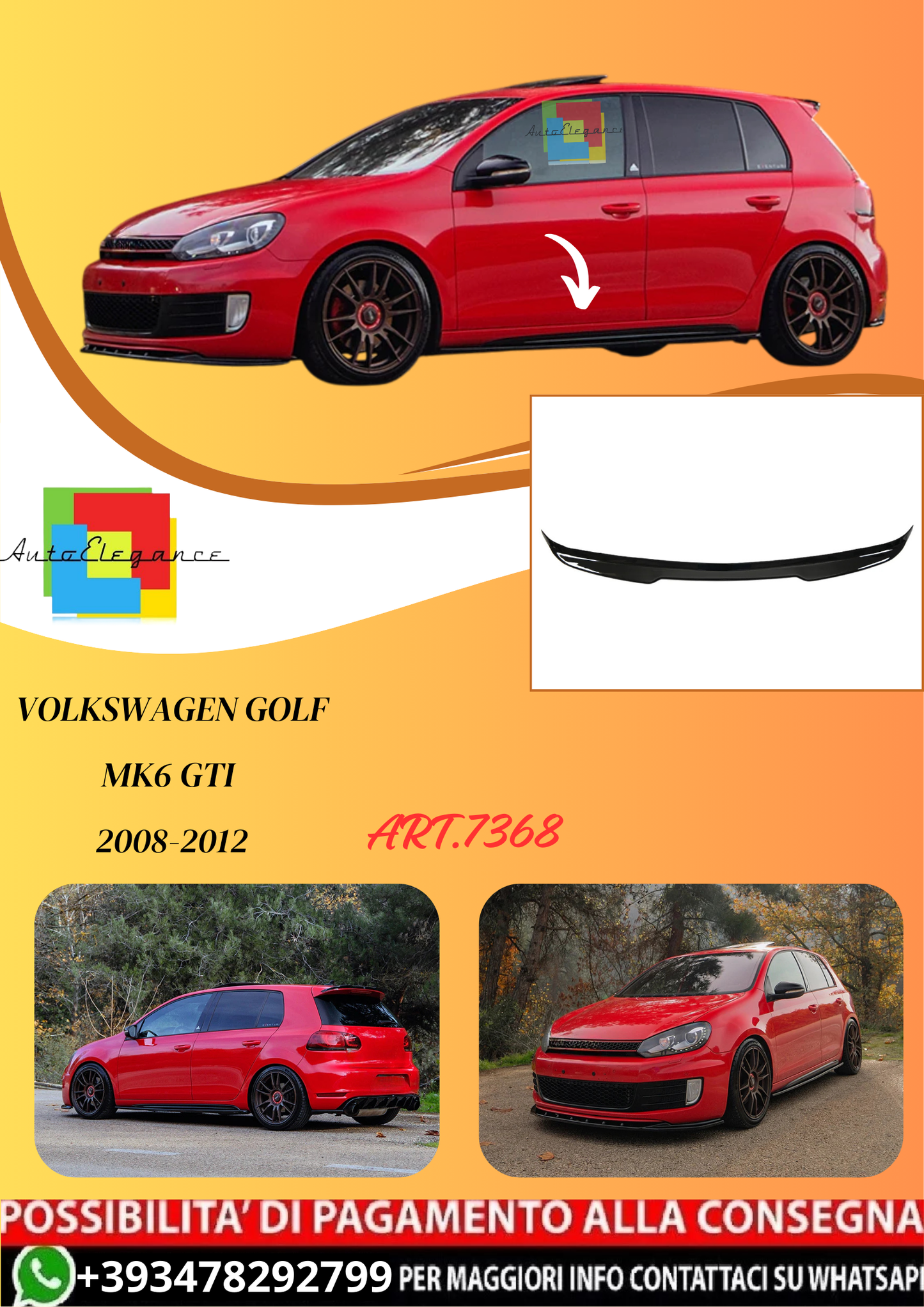 💫ART.7368 Minigonne Laterali per VW Golf Mk6 GTI / GTD 2008-2012💫