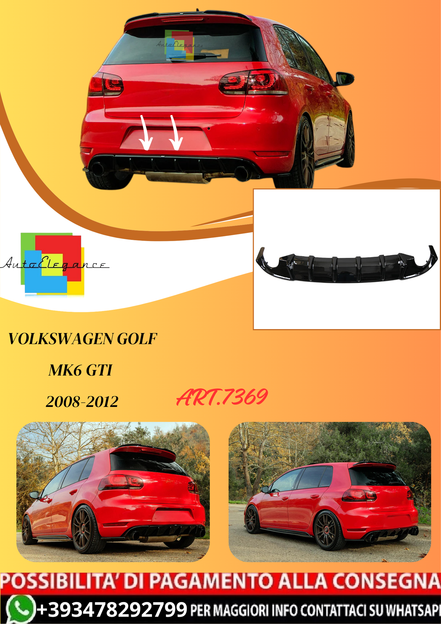 💫ART.7369 Diffusore Posteriore per VW Golf Mk6 GTI / GTD 2008-2012💫
