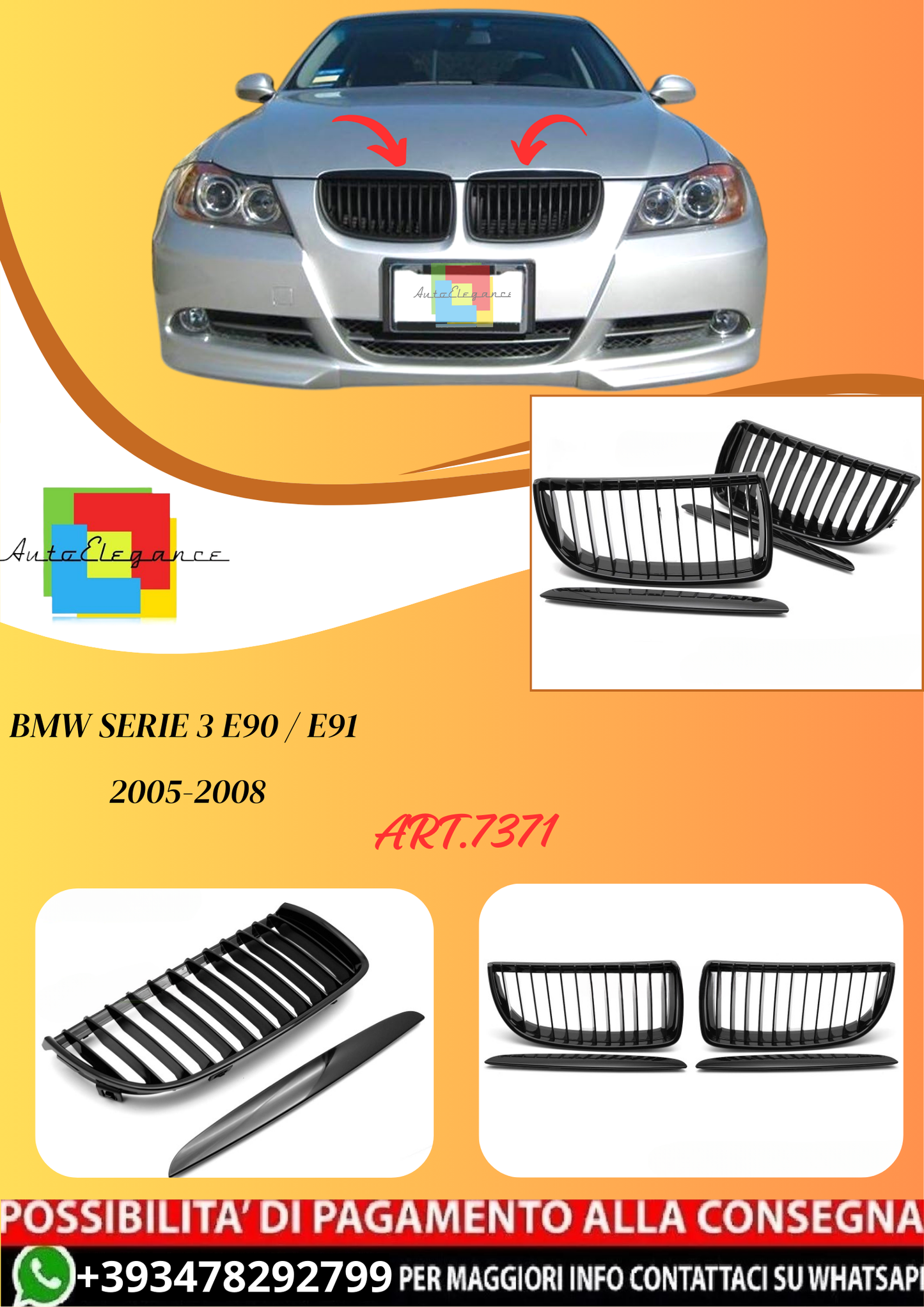 💫ART.7371 GRIGLIA NERO LUCIDO compatibile con BMW E90 / E91 05-08💫