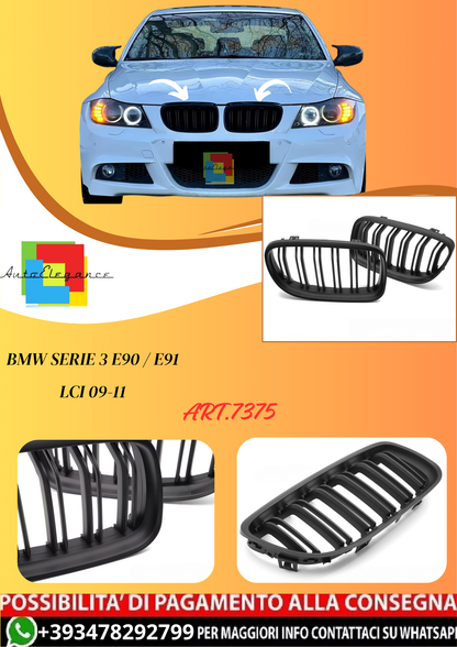 💫ART.7375 GRIGLIA SPORTIVA NERO OPACO DOPPIA BARRA per BMW E90 / E91 LCI 09-11💫