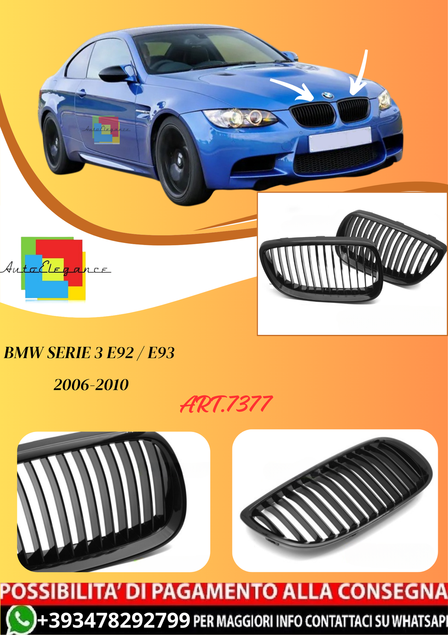 💫ART.7377 GRIGLIA SPORTIVA NERO LUCIDO per BMW E92 / E93 06-10💫