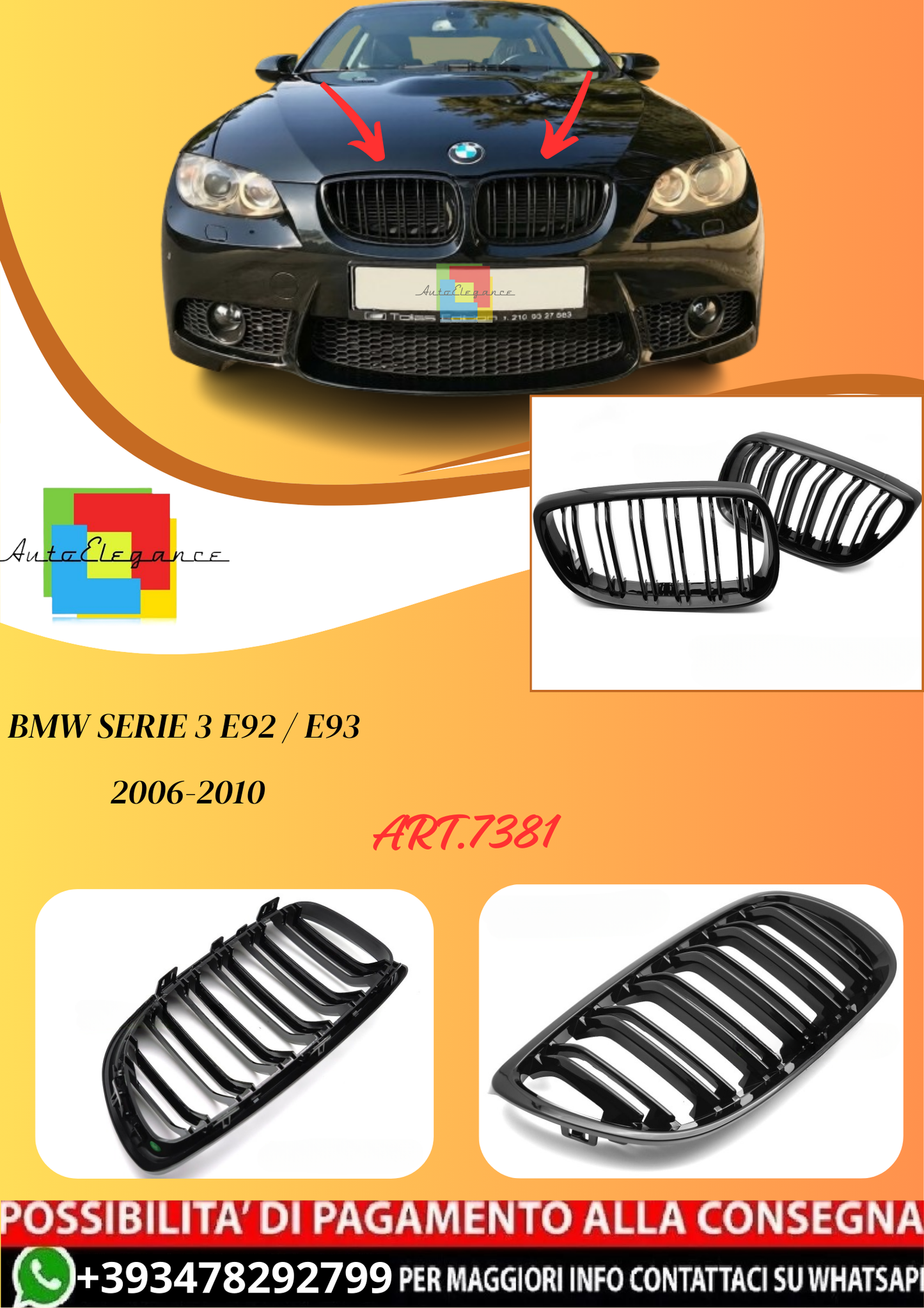 💫ART.7381 GRIGLIA SPORT  DOPPIA BARRA per BMW E92 / E93 06-10💫