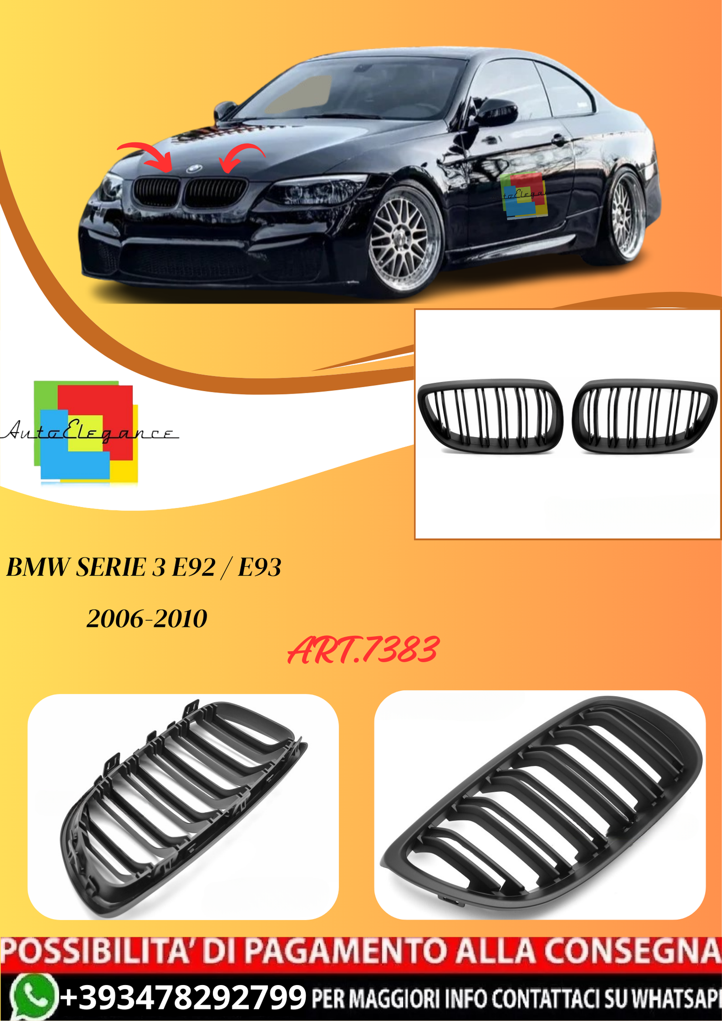 💫ART.7383 GRIGLIA SPORT NERO OPACO DOPPIA BARRA per BMW E92 / E93 06-10💫