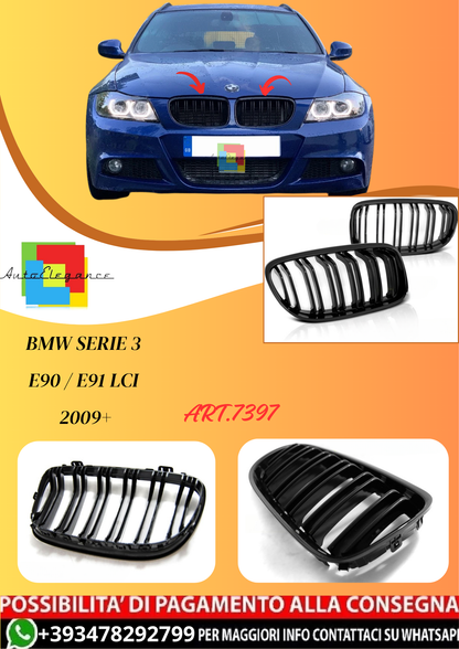 💫ART.7397 GRIGLIA DOPPIA BARRA LOOK SPORTIVO per BMW E90 / E91 LCI 09+💫