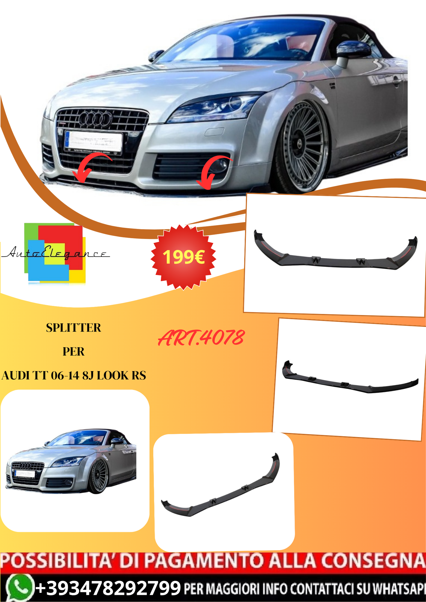 💫ART.4078 Splitter per Audi TT 06-14 8J RS💫