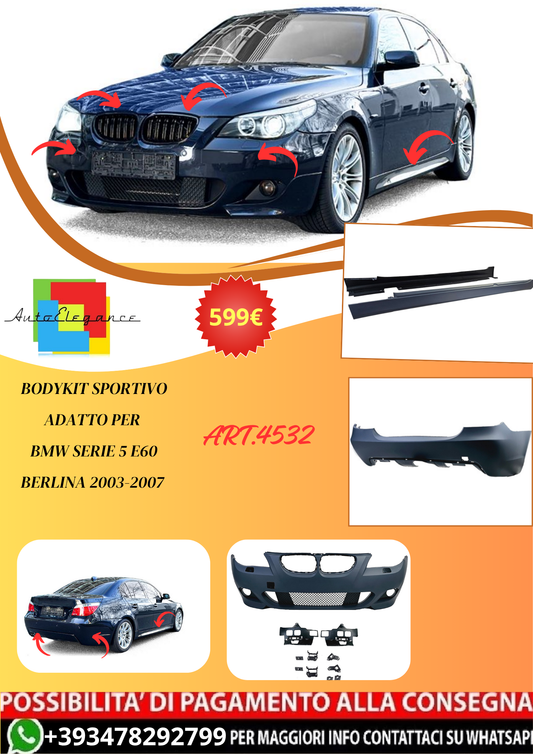 💫ART.4532 Bodykit Sportivo adatto per BMW Serie 5 E60 Berlina 2003-2007💫