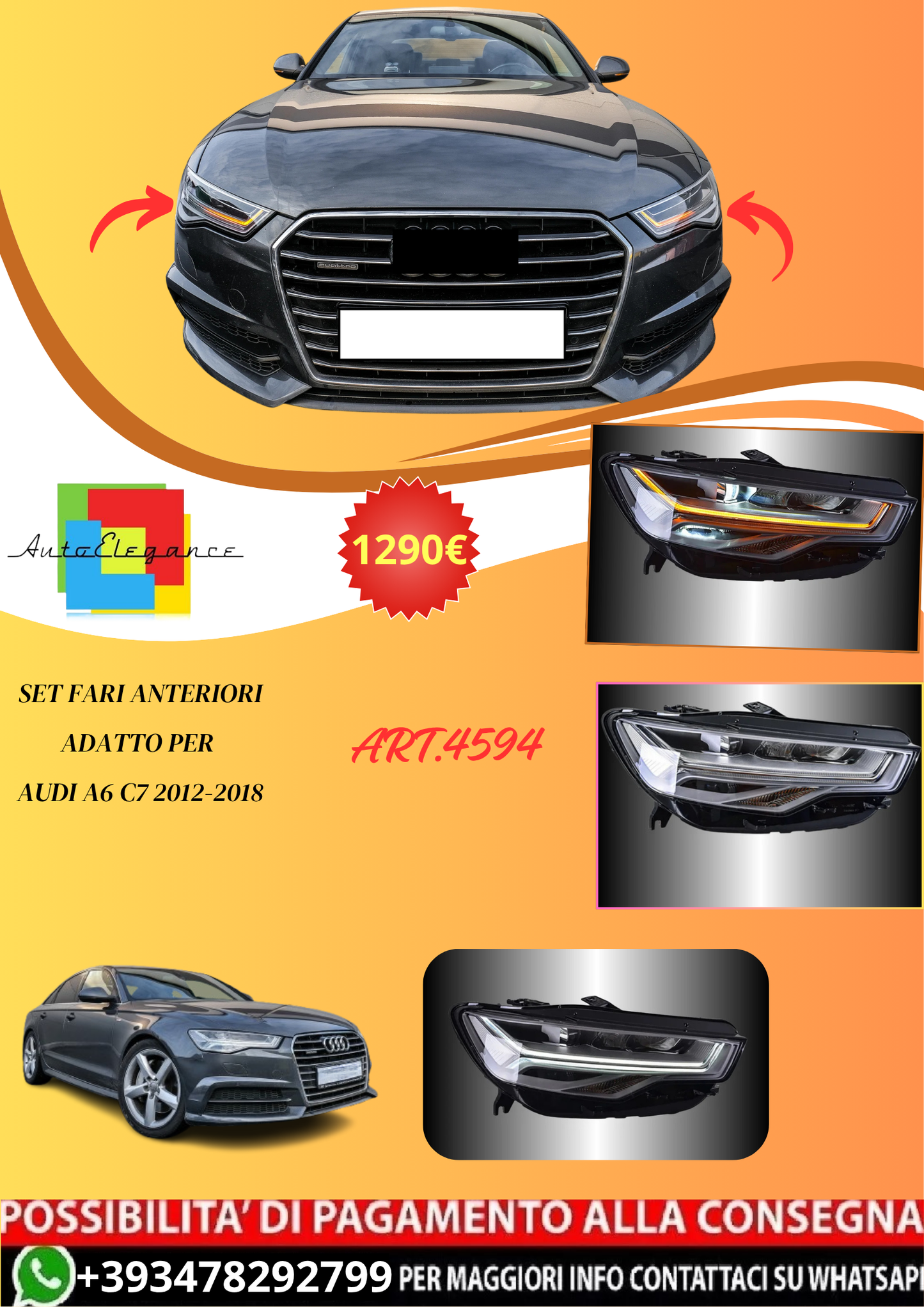 💫ART.4594 Set Fari Anteriori adatto per Audi A6 C7 2012-2018💫