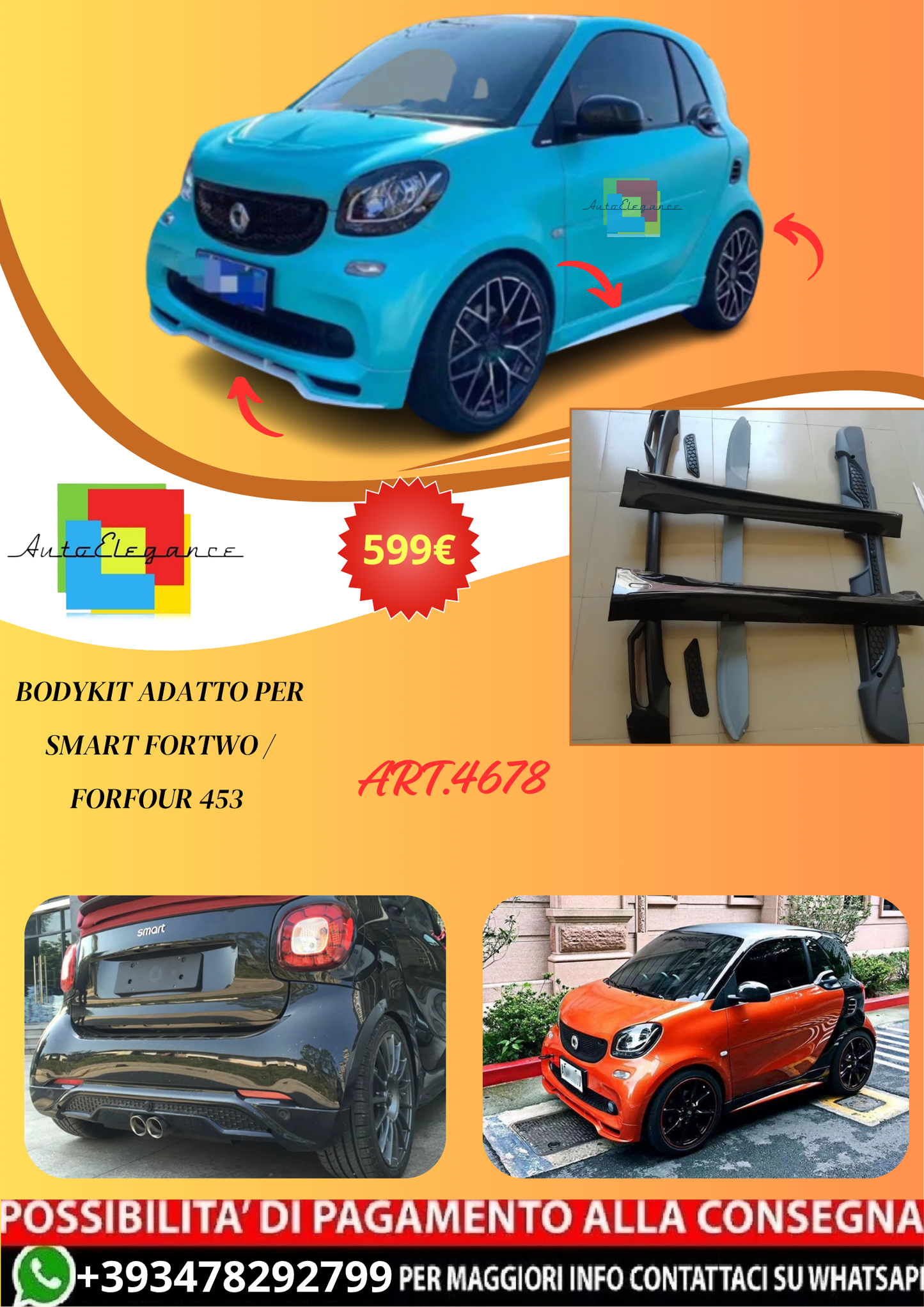 💫ART.4678 Bodykit adatto per Smart Fortwo / Forfour 453💫