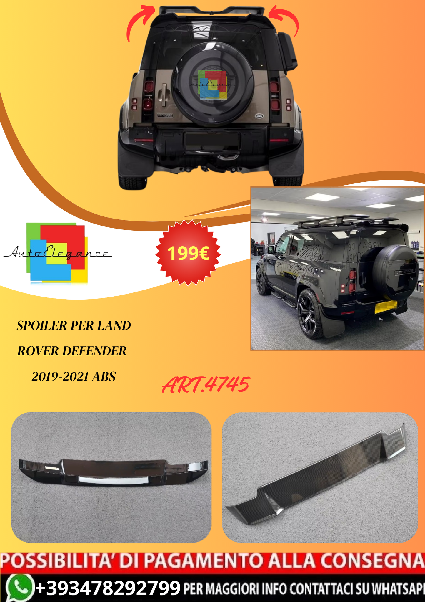 💫ART.4745 SPOILER PER LAND ROVER DEFENDER 2019-2021 ABS💫