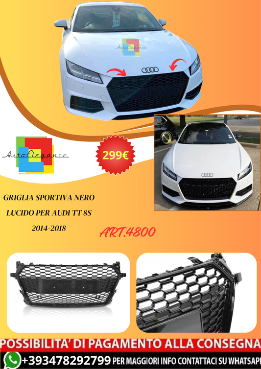 💫ART.4800 GRIGLIA SPORTIVA NERO LUCIDO PER AUDI TT 8S 2014-2018💫