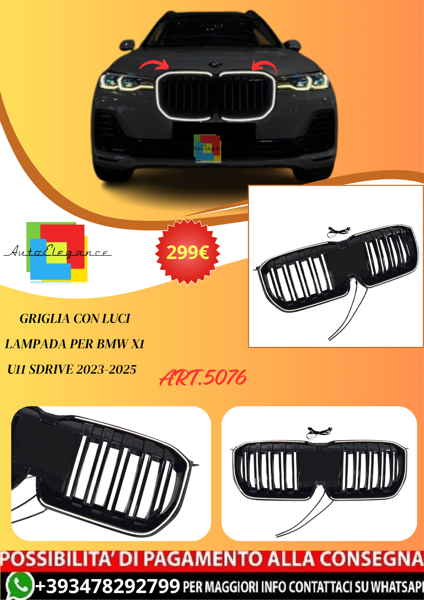 💫ART.5076 Griglia con Luci Lampada per BMW X1 U11 sDrive 2023-2025💫 (Copia)
